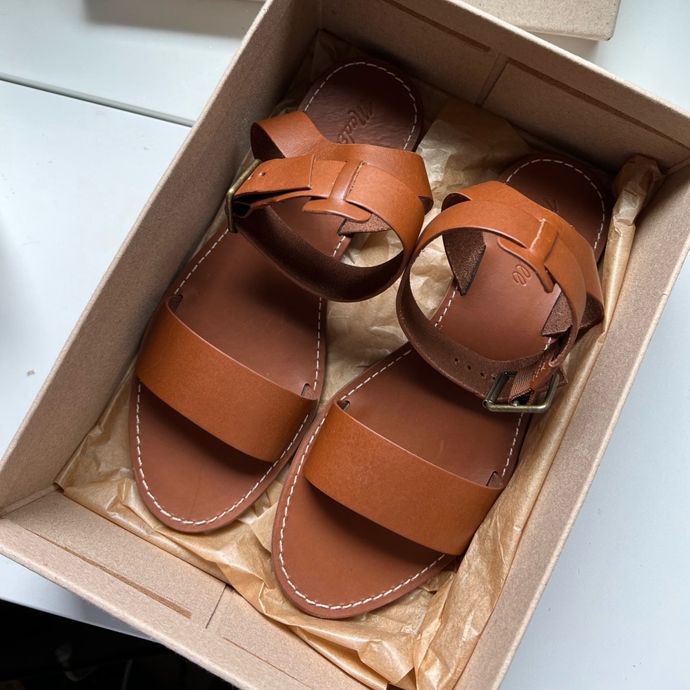 Brand New Madewell Ankle Strap Brown Leather Sandals
